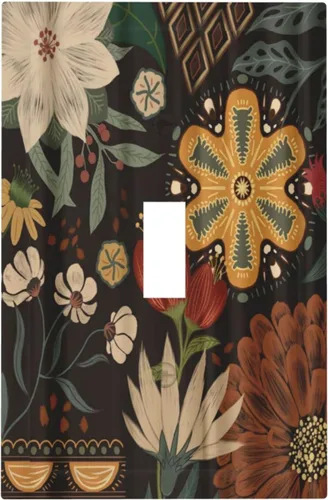 Miniatura 16 de Cubiertas de Interruptor de Luz Artísticas de Cuádruple Palanca con Hojas Tropicales Florales Boho, Flores Bohemias Decorativas Botánicas, Placas