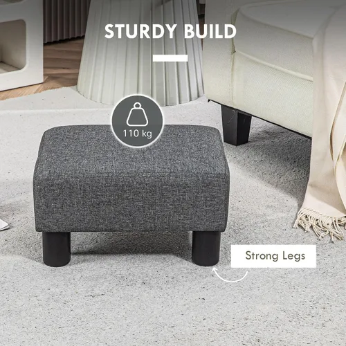 Miniatura 5 de HOMCOM Reposapiés otomano, taburete pequeño con tapicería de tela de lino y patas de plástico, otomana cubo para sala de estar, beige