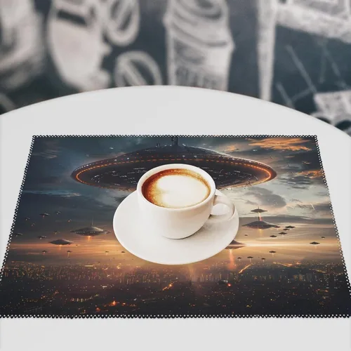 Miniatura 7 de Laminated Alienes Invasion Flying Saucer Spaceship Placemats Set of 6 Resistant Table Mats Washable Place Mats for Dinner Party Table Decoration