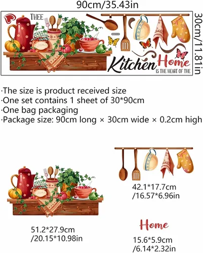 Miniatura 4 de Kitchen is the Heart of Home - Calcomanías de pared para utensilios de cocina, diseño de mariposas verdes, vinilo extraíble para cocina, comedor