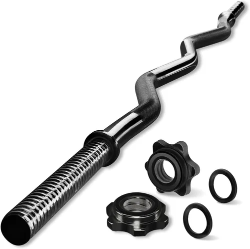 Miniatura 11 de Yes4All Standard Straight Barbell 60" & EZ Curl Bar 47", Capacity 200 to 480 LB, Weight Bar 1" to 2" Diameter - Star Lock Collars, Rubber Ring, I.