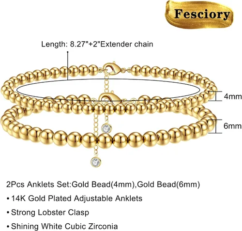 Miniatura 7 de Fesciory Tobillera de corazón ajustable para mujer, pulsera de tobillo en capas para adolescentes y niñas, joyería de cadena de pie de aleación