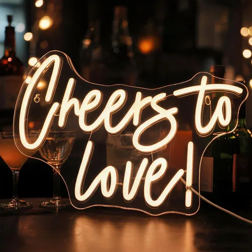 QiaoFei Letrero LED de neón con texto en inglés «Cheers To Love» alimentado por USB con regulador de intensidad, luces de neón para habitación,