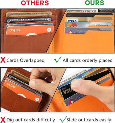 Miniatura 4 de Billeteras delgadas de piel de becerro para hombres con bloqueo RFID, bolsillo frontal de cuero, billetera minimalista plegable de fácil acceso