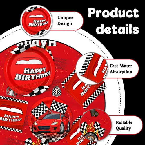 Miniatura 4 de 41 platos y servilletas para fiesta de cumpleaños de automóviles para 20 invitados, mantel para niños y niñas, decoración de fiesta de cumpleaños