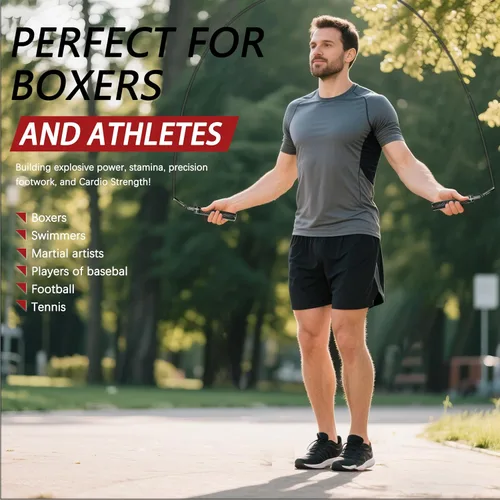 Miniatura 7 de Cuerda de Saltar con Peso para Hombres y Mujeres - Cuerdas de salto pesadas intercambiables de 1/5 lb, 1/4 lb, 1/2 lb - Giro de 360 Grados