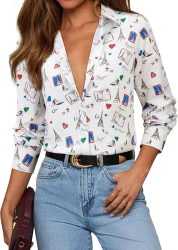 Miniatura 13 de siliteelon Camisas con botones para mujer, camisa de vestir de algodón de manga larga con cuello, camisa de negocios, trabajo, oficina, blusa