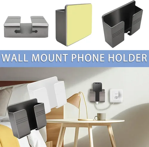 Miniatura 5 de TiciKim 2 soportes de pared para teléfono celular, soporte adhesivo para teléfono celular con orificio de recepción de cable de datos, soporte