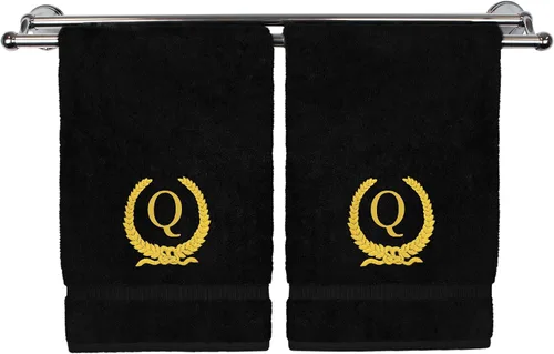 Miniatura 114 de Toalla de mano con monograma, regalo personalizado, 16 x 30 pulgadas, diseño de corona dorada bordada con letra blanca en toalla negra, extra