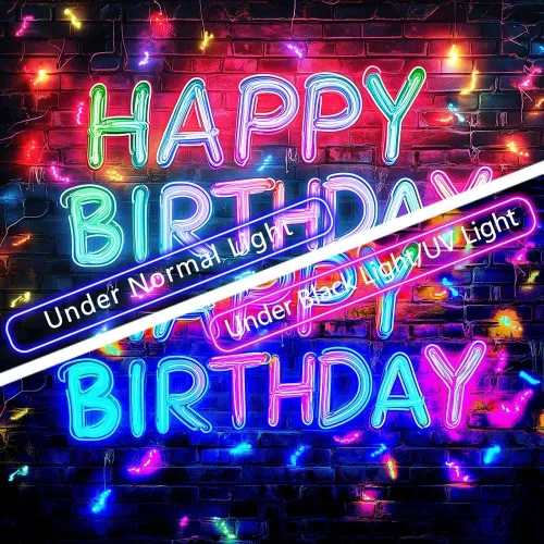 Miniatura 4 de Cartel de fondo de neón para fiesta de cumpleaños, luz negra que brilla en la oscuridad, pancarta grande de feliz cumpleaños, suministros