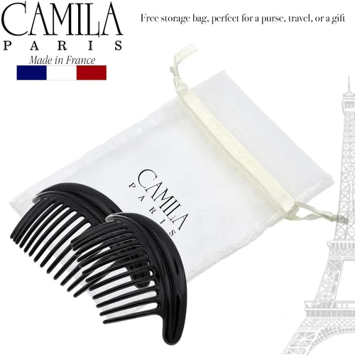 Miniatura 6 de Camila Paris MP978/2 - Peines laterales franceses para el cabello, peines curvados negros entrelazados, pinzas de pelo de sujeción fuerte
