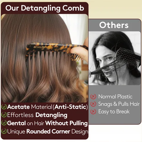 Miniatura 4 de Peine de dientes anchos para rizos y cabello grueso, peine desenredante grande para mujeres, acetato de 6 pulgadas de longitud completa
