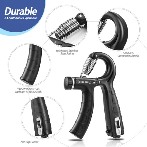 Miniatura 5 de NIYIKOW Paquete de 2 entrenadores de fuerza de agarre con contador, fortalecedor de agarre de mano, resistencia ajustable de 5 a 132.3 lbs, agarre