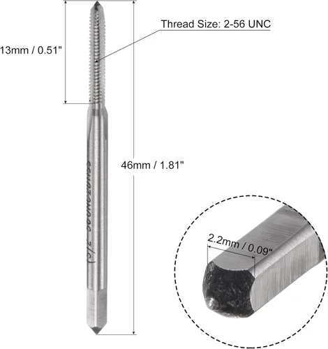 Miniatura 2 de uxcell Macho de fresado de rosca 2-56 UNC, M42 HSS (acero de alta velocidad) sin recubrimiento 3 flautas rectas Máquina Tornillo roscado Macho 2B