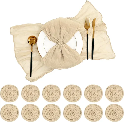 Miniatura 12 de 96 servilletas de gasa azul polvoriento, 20 x 20 pulgadas, servilletas de cena de lino rústico bohemio arrugadas para bodas, cenas, uso diario