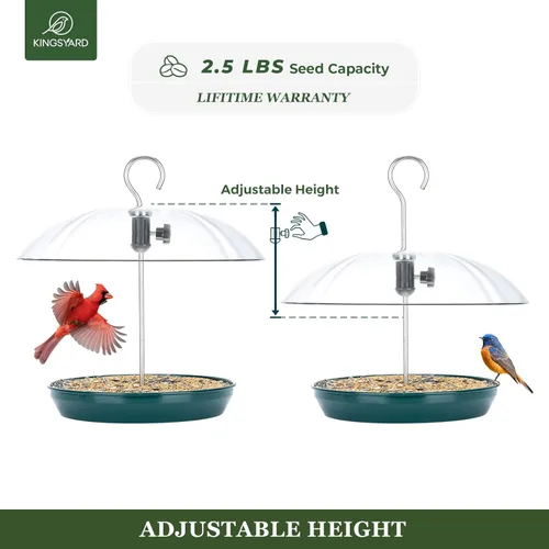 Miniatura 3 de Comedero para pájaros Kingsyard ajustable para colgar al aire libre, comedero de bandeja de metal con parte superior abombada, atrae pájaros azules