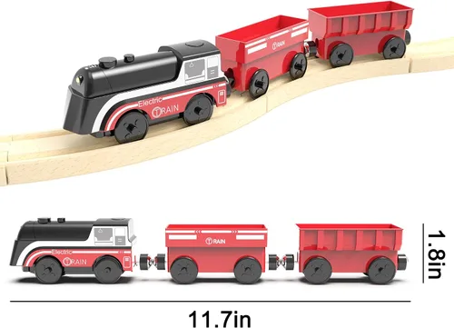 Miniatura 7 de Tren operado por batería para pista de madera, tren motorizado para niños de 3 años o más, set de juguete de 3 trenes eléctricos compatible