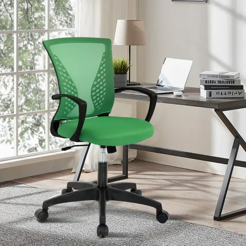 Miniatura 5 de Silla de oficina de malla con ruedas, silla de escritorio ergonómica de respaldo medio con brazos y soporte lumbar, cómoda silla de computadora