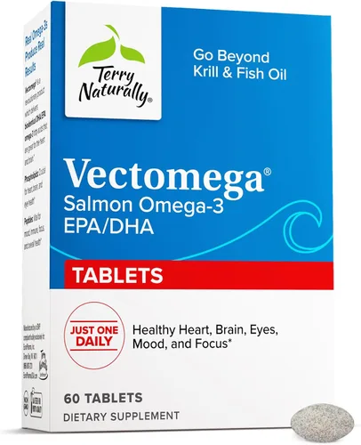 Terry Naturally Vectomega - Suplemento con EPA y DHA - Tabletas Omega-3 para apoyo a la salud cerebral y cardíaca - Suplemento nutricional con