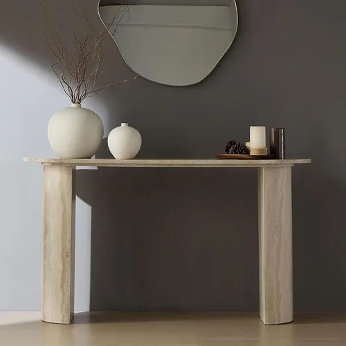 Miniatura 11 de 50" Modern Art Sculptural Console Table, Oval Cutout Legs, Wood Veneer, Thick Rounded Tabletop, Contemporary Entryway Sofa Table for Living Room