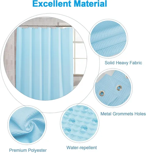 Miniatura 3 de AmazerBath Cortina de Ducha de Tela Azul Bebé, Cortina de Ducha Waffle de Poliéster, Alta Resistencia 240GSM, Cortinas de Ducha de Baño de Calidad
