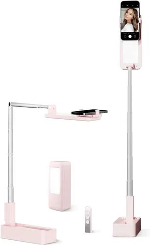 SupeDesk Soporte de teléfono para grabación, soporte de teléfono superior con luz, soporte para selfie, portátil, extensible, rotación de 360°,