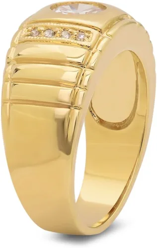 Miniatura 2 de The Bling Factory Anillo solitario redondo de circonita cúbica con muescas bañadas en oro de 14 quilates de 0.906 in