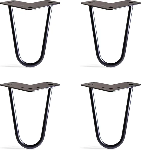 TEN49 - Juego de 4 patas de horquilla de acero negro satinado, fuerza industrial, proyectos de bricolaje para el hogar, patas de acero modernas para