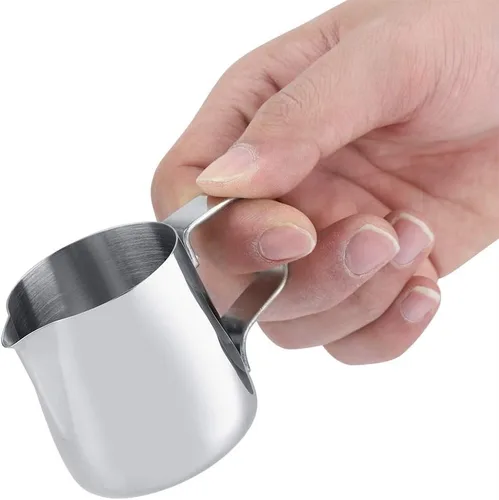 Miniatura 4 de Jarra de espuma de leche de acero inoxidable, jarra de vapor para café, capuchino, latte, taza de espuma para máquinas (6.8 fl oz)