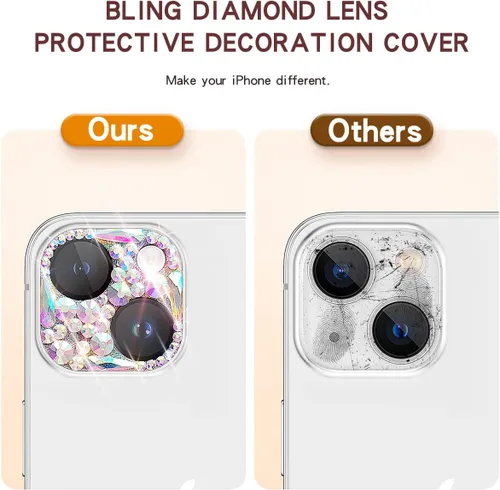 Miniatura 4 de Protector de lente de cámara con diamantes brillantes para iPhone 13 y iPhone 13 mini, cubierta de cámara con gemas de metal con purpurina