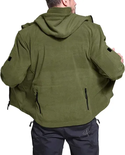 Miniatura 3 de BIYLACLESEN Chaquetas tácticas de forro polar Softshell para hombre con cremallera completa