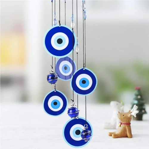 Miniatura 8 de YU FENG Carillón de viento con ojo maligno azul para exteriores, adorno colgante de 19" de metal, campanillas de viento para jardín al aire libre