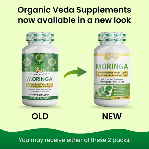 Miniatura 2 de Organic Veda Cápsulas de hoja de Moringa de 1200 mg, 120 unidades – Polvo puro de Moringa Oleifera en polvo de hojas enteras verde suplemento súper