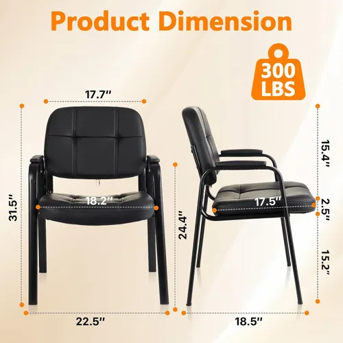 Miniatura 3 de CLATINA Silla de recepción de oficina con reposabrazos acolchado de cuero regenerado, silla ergonómica para sala de espera, vestíbulo, reunión, Negro