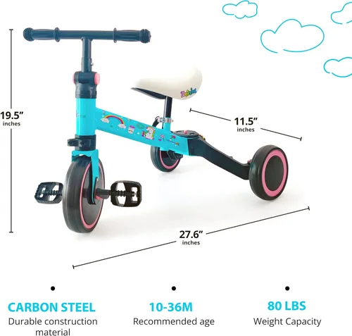 Miniatura 3 de Hurtle Triciclos 3 en 1 para niños, bicicleta de entrenamiento de equilibrio, convertible para niños pequeños, juguetes de equitación