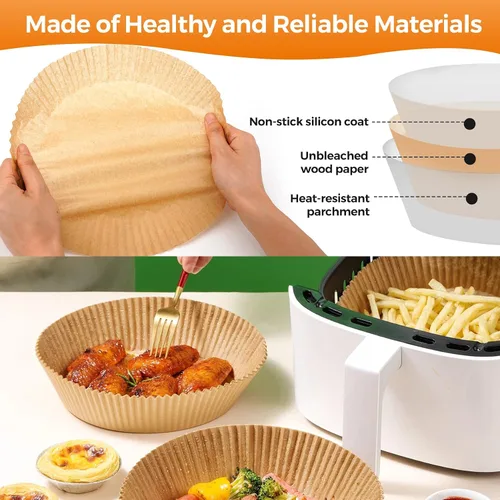 Miniatura 3 de Forros de papel para freidora de aire desechables: 100 piezas redondas para horno de freidora de aire, hojas de pergamino a prueba de grasa y agua