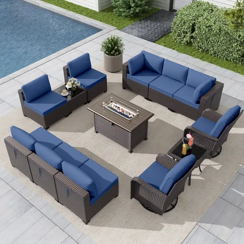 Miniatura 37 de Gotland Juego de muebles de patio de 8 piezas con mesa con fogón, muebles de ratán para exteriores para todo tipo de clima con respaldo alto de 2