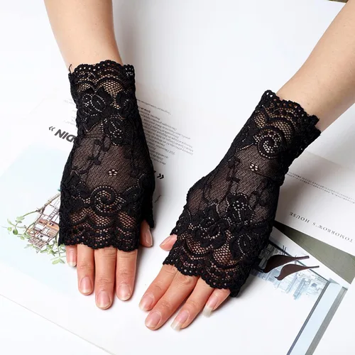 Miniatura 4 de Papoopy Guantes de encaje blanco para mujer, para bodas, fiestas de té, cosplay, disfraces