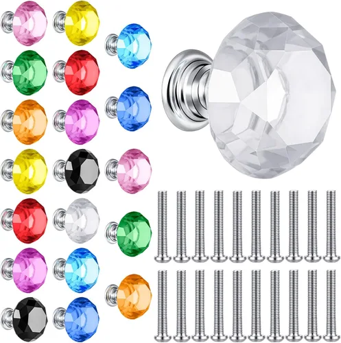 Qunclay 20 pomos de cristal para gabinetes de 1.181 in, tiradores de cajones coloridos en forma de diamante, manijas de tocador para muebles,