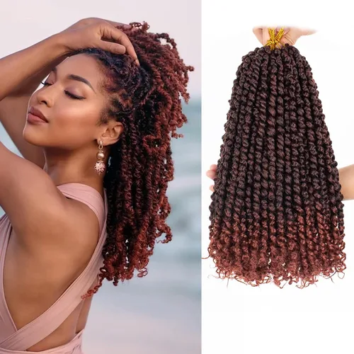 Miniatura 35 de Leeven Cabello de Ganchillo para Mujeres 16 Pulgadas Cabello de Passion Twist Pre-Retorcido 8 Paquetes Ombre Marrón Pre-Enrollado Bomb Crochet #T30