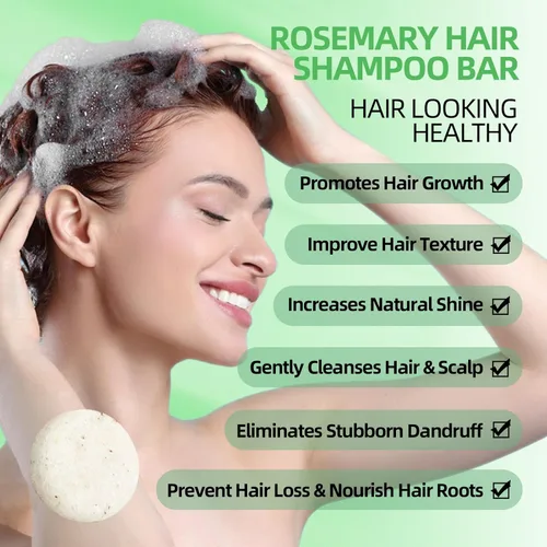 Miniatura 4 de Paquete de 2 barras de champú de romero para el cabello, limpieza profunda para champú jabón de pérdida de cabello del cuero cabelludo, control