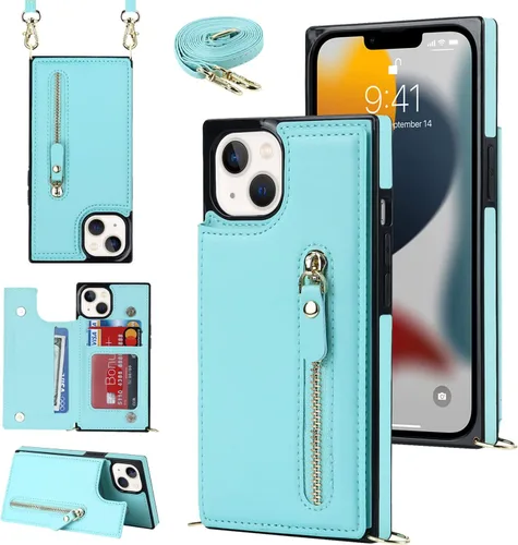 Crossbody Phone Case iPhone 12 / iPhone 12 Pro Leather Card Holders Wallet Protective Case Removable Adjustable Leather Strap with Button Compatible