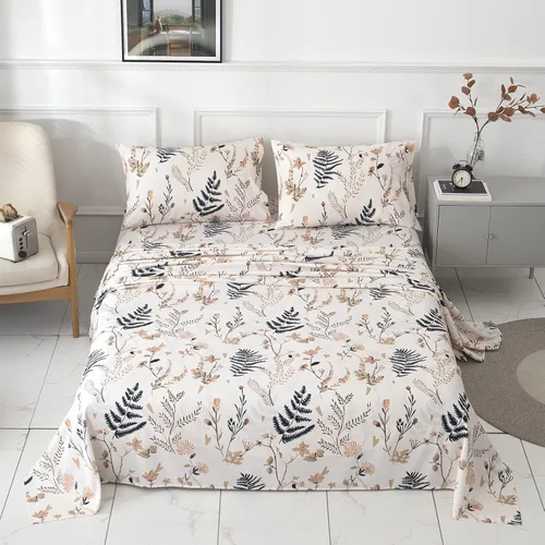 Miniatura 7 de JSD Juego de sábanas de microfibra con estampado floral otoñal, 6 piezas, suave, bohemio, con patrón de helechos botánicos, bolsillo extra profundo