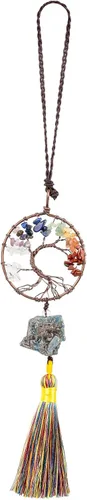 Miniatura 8 de rockcloud Adorno colgante de árbol de la vida de 7 chakras con borla de piedra cruda irregular para pared, automóvil, hogar, boda, jaspe rojo