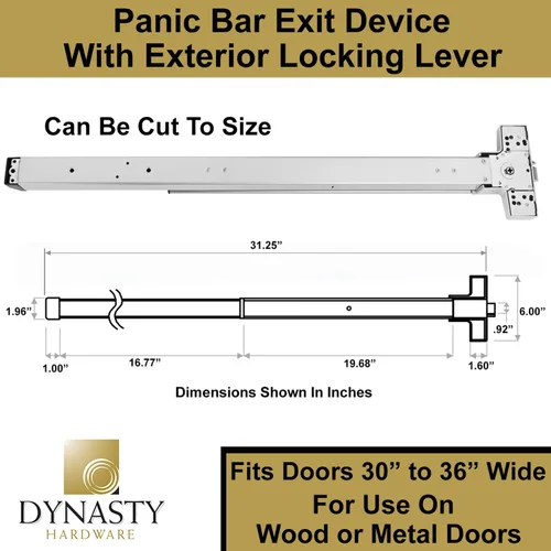 Miniatura 5 de Dynasty Hardware dispositivo de salida de pánico, barra para empujar, de aluminio, con palanca exterior