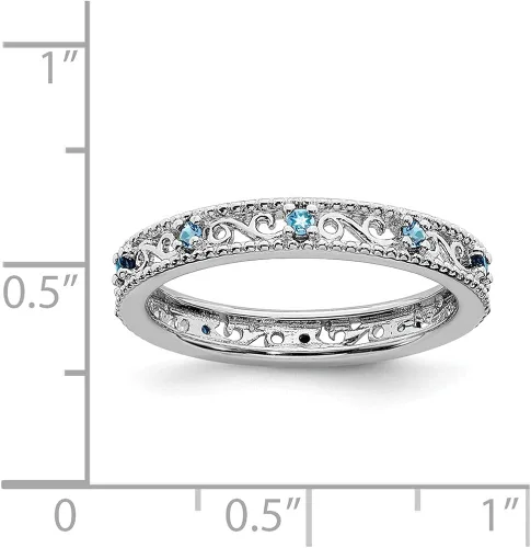 Miniatura 5 de Anillo de plata de ley 925 apilable de topacio azul anillo de eternidad