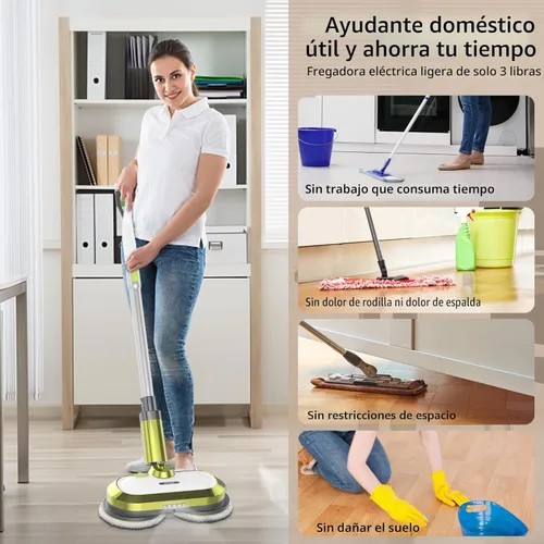 Miniatura 5 de VMAI Trapeador eléctrico inalámbrico, trapeador eléctrico giratorio con faro LED y rociador de agua, hasta 60 minutos, potente limpiador de suelos