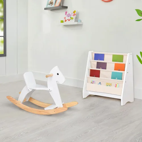 Miniatura 4 de Caballo mecedor de madera para bebé, juguete para niños pequeños, diseño clásico de madera maciza con pedal cómodo y respaldo seguro, regalo ideal