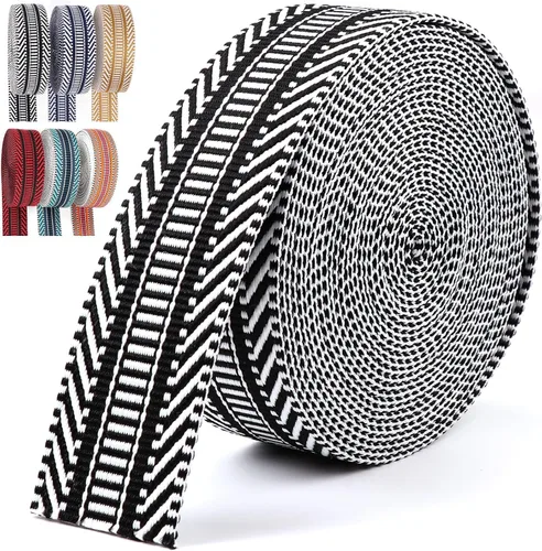 Correa de nailon de 1.5 pulgadas - 5.49 m de color negro con textura Jacquard, correa de algodón - Correas para cinturón, cinta de poliéster para