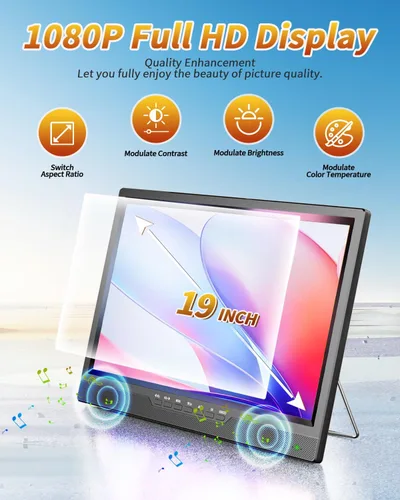 Miniatura 2 de NORTHING Televisor portátil de 19 pulgadas para interiores y exteriores, TV portátil Full HD 1080P para campamento, 8000 mAH, TV con alimentación